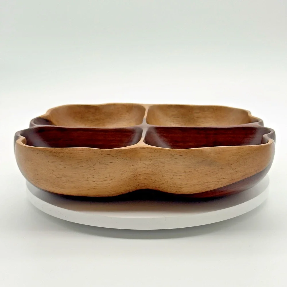 Vintage Mid Century Divided Wood Bowl Tray 4 Section MCM Philippines Tiki